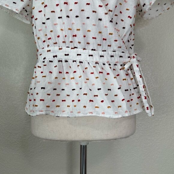 Madewell Alex Dunphy (Ariel Winter) Ruffle-Hem Wrap Clipdot Blouse Top - Picture 4 of 12
